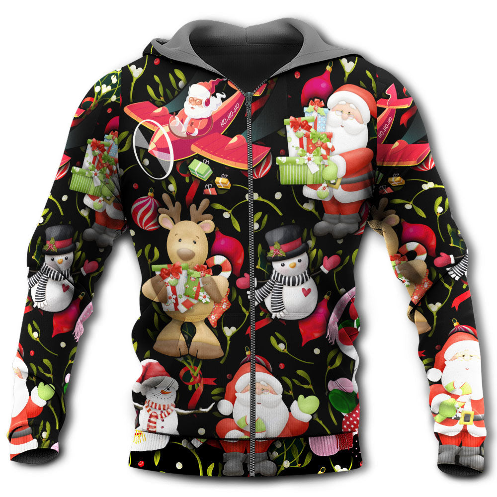 Christmas Joyful Santa Snowman Merry Xmas - Hoodie