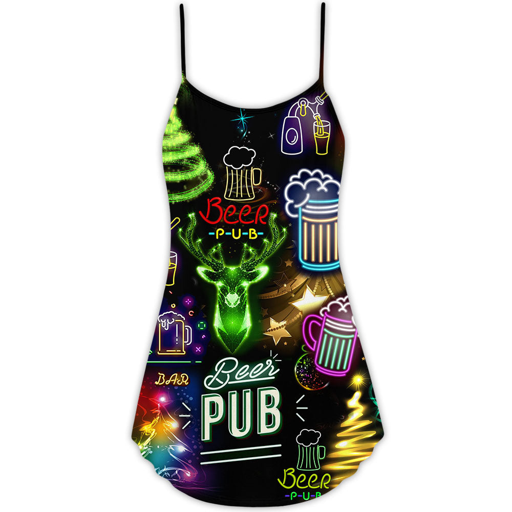 Christmas Beer Neon Party – Women's Summer Sleeveless V-Neck Camisole Dress