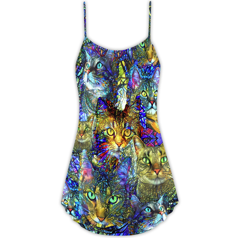 Tabby Cat Lover Art – Women's Summer Sleeveless V-Neck Camisole Dress