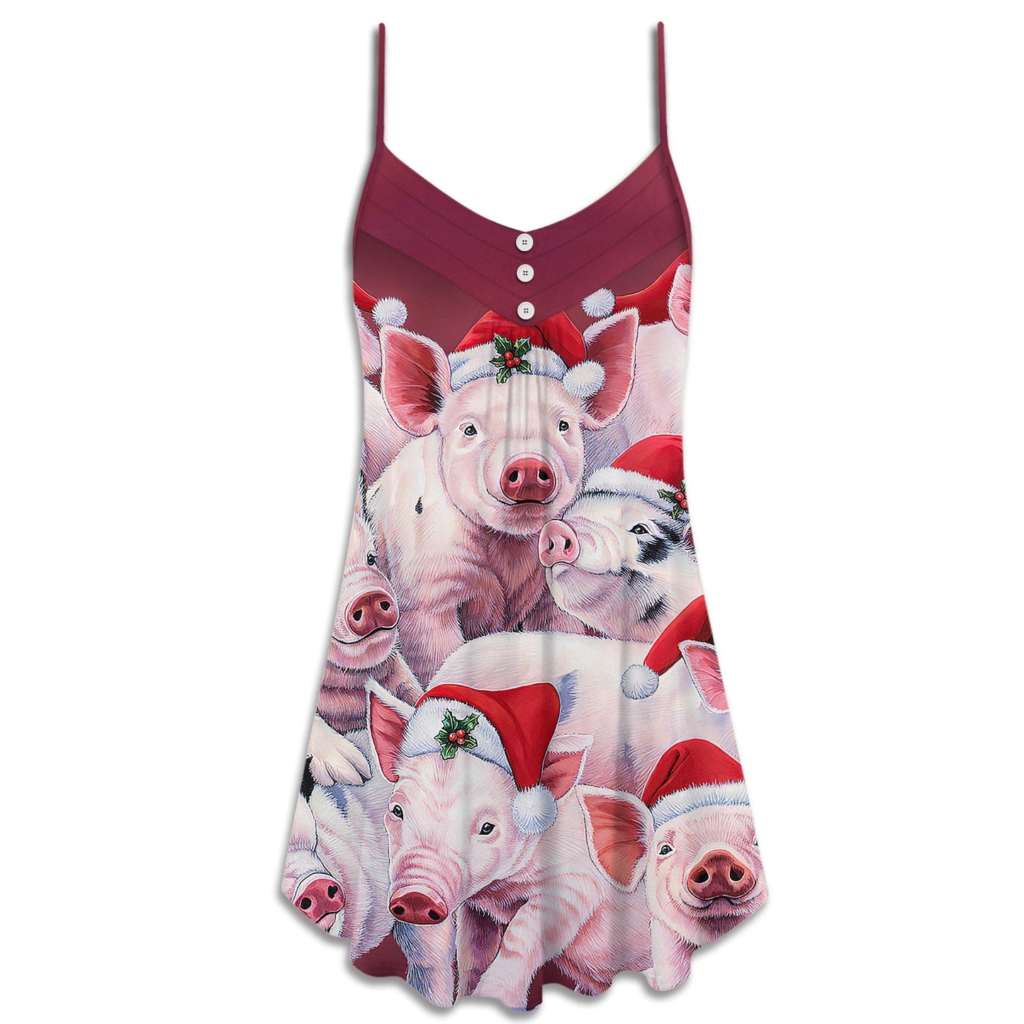 Christmas Funny Piggies Holiday – Women's Summer Sleeveless V-Neck Camisole Dress