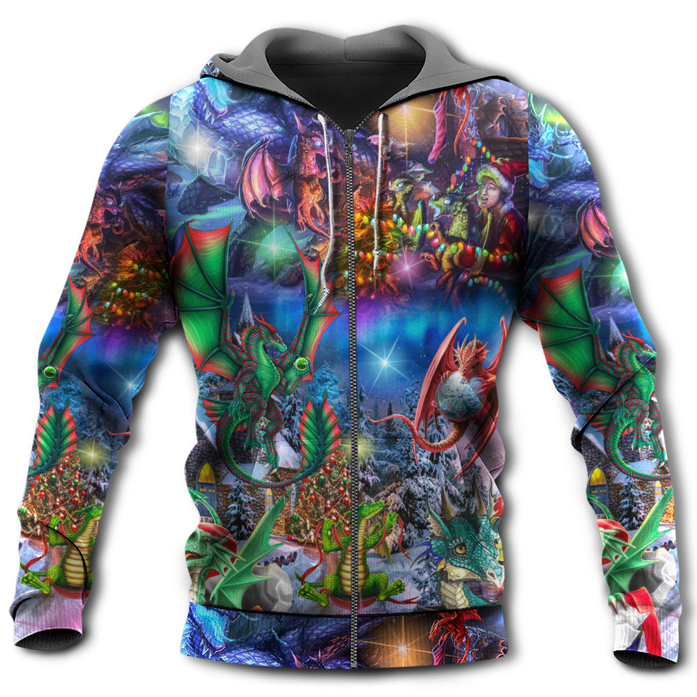 Christmas Dragon Light Art - 3D Hoodie