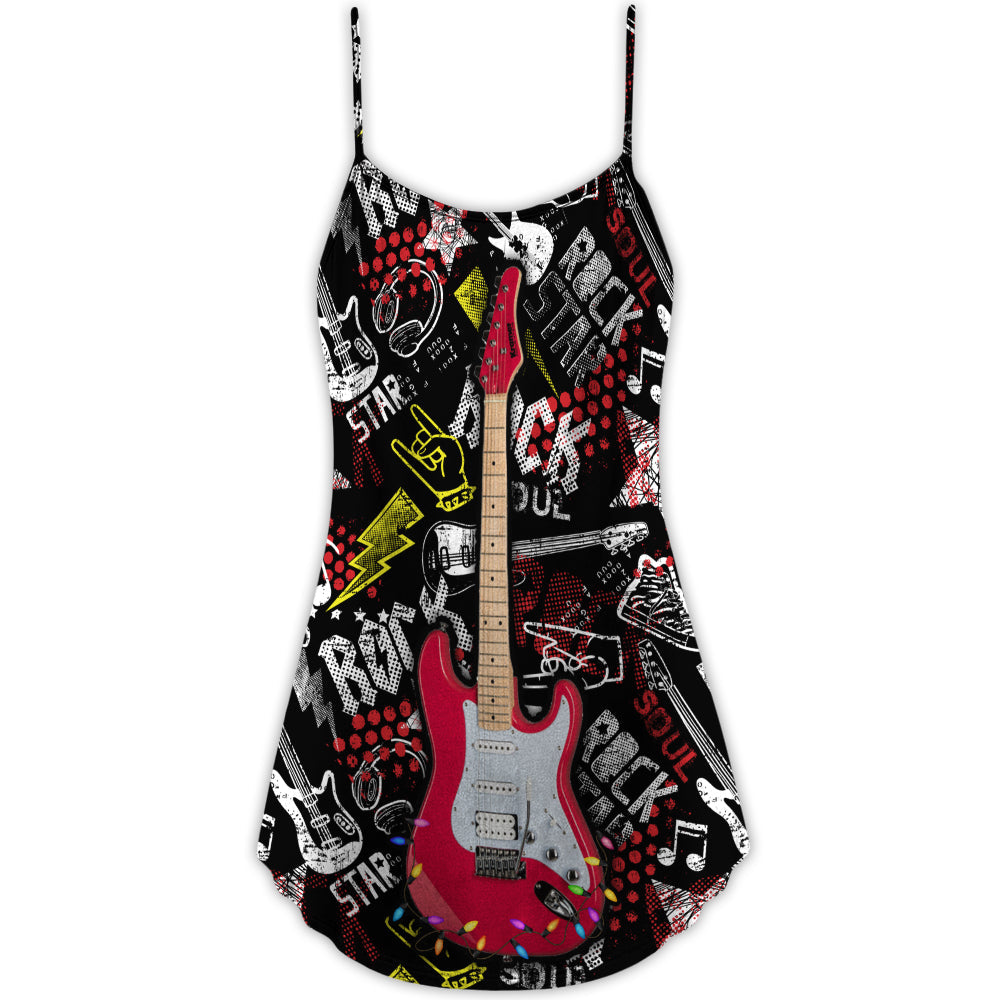 Christmas Guitar Rock Soul – Women's Summer Sleeveless V-Neck Camisole Dress