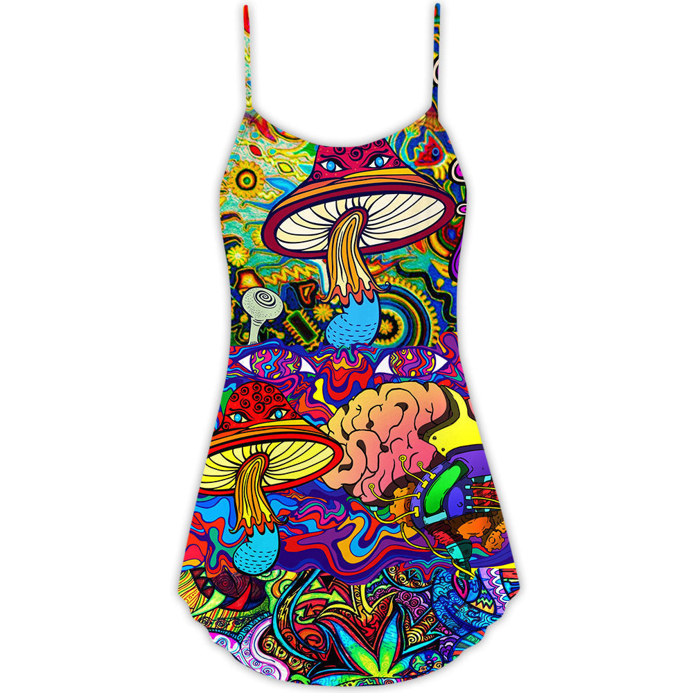 Hippie Mushroom Colorful Lover – Women's Summer Sleeveless V-Neck Camisole Dress