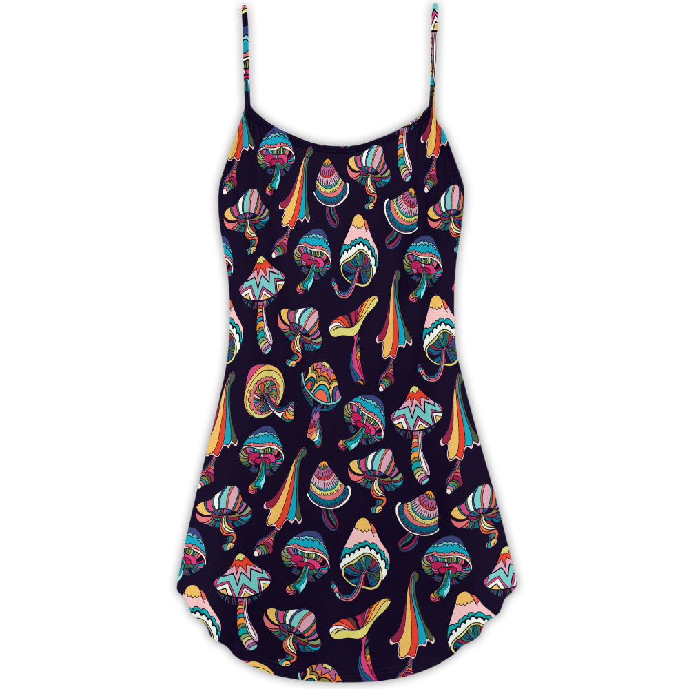 Hippie Mushroom Peace Love Life – Women's Summer Sleeveless V-Neck Camisole Dress