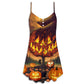 Halloween Burning Pumpkin Night – Women's Summer Sleeveless V-Neck Camisole Dress