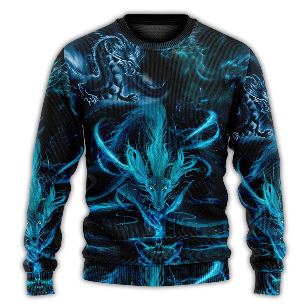 Blue Dragon Lightning Witch Fantasy Art – Sweater - Ugly Christmas Sweater