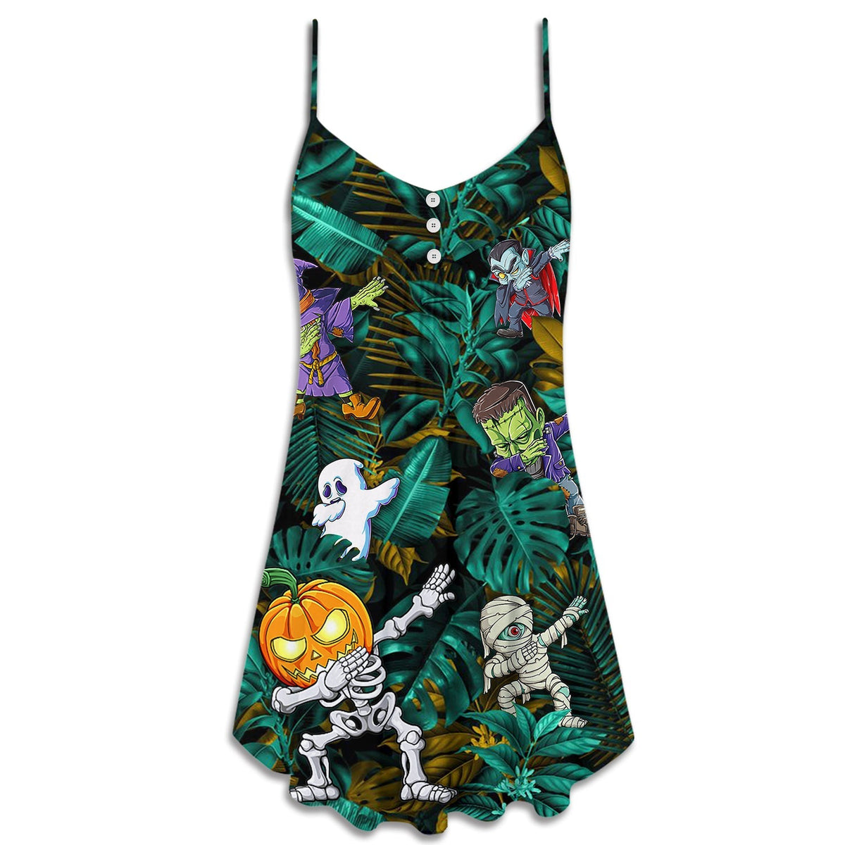 Halloween Dabbing Skeleton Zombie – Women's Summer Sleeveless V-Neck Camisole Dress