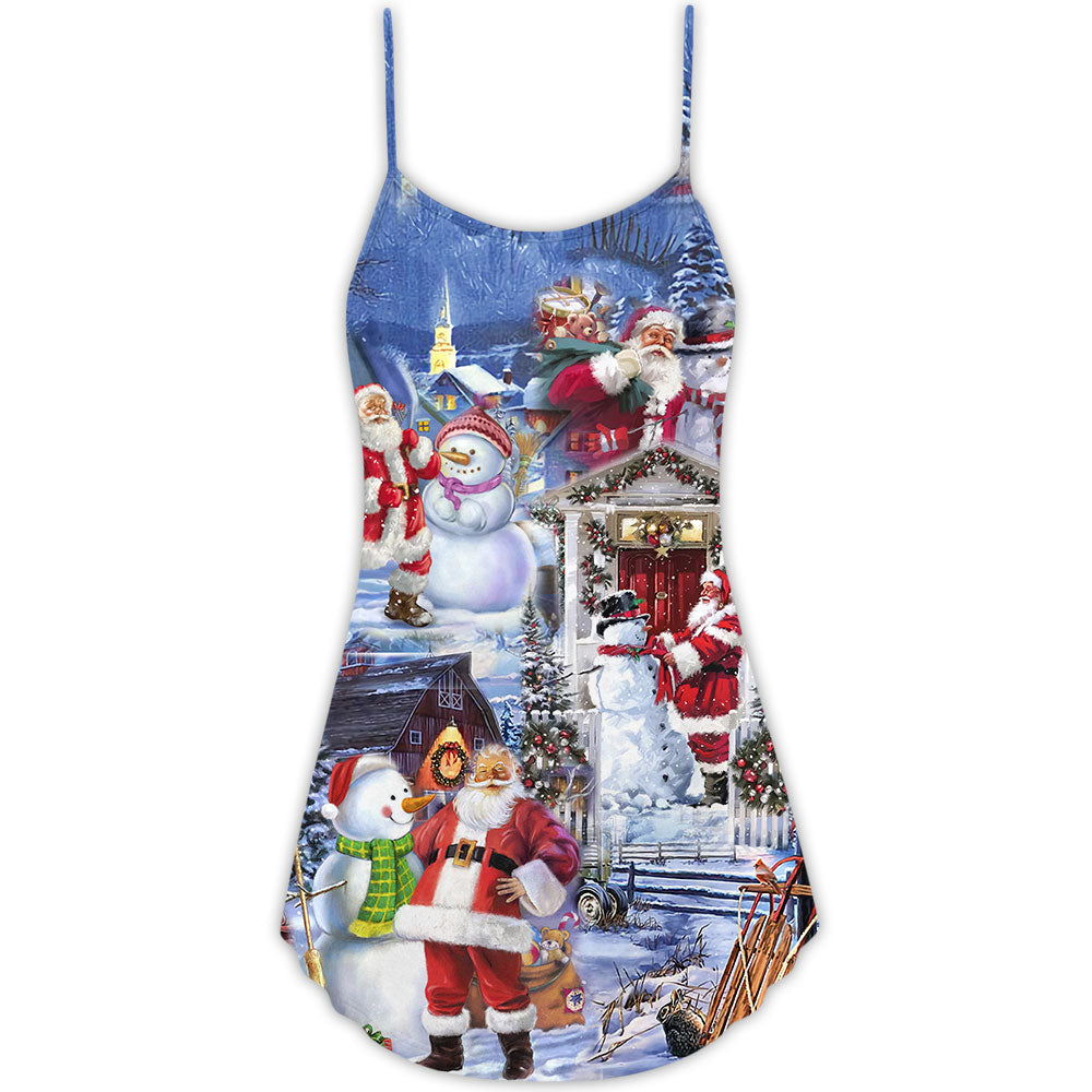 Santa And Snowman Happy Holiday – Women's Summer Sleeveless V-Neck Camisole Dress