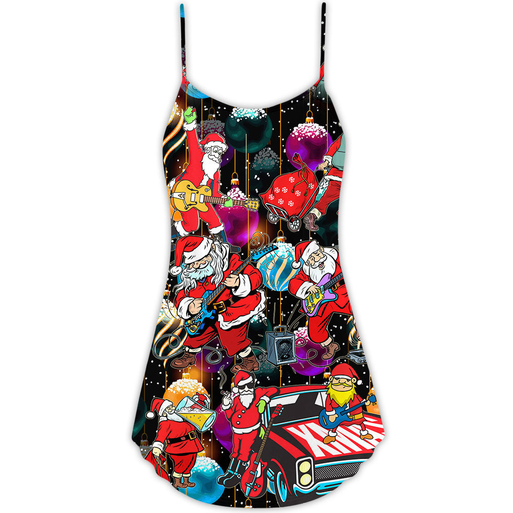 Santa Guitar Music Holiday – Women's Summer Sleeveless V-Neck Camisole Dress