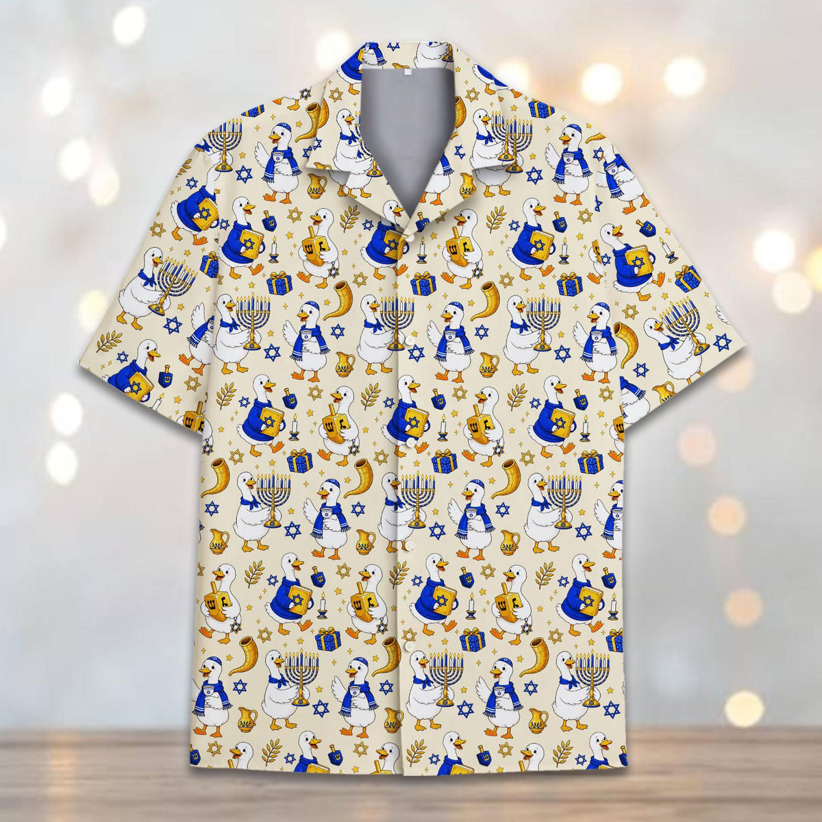 Funny Hanukkah Duck Menorah Shofar Dreidel – Hawaiian Shirt