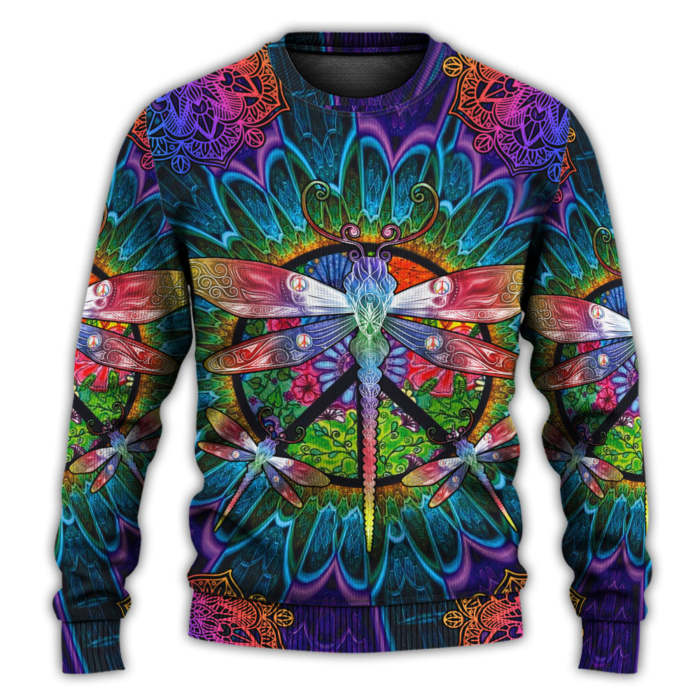 Hippie Colorful Dragonfly Mandala Art – Sweater - Ugly Christmas Sweater
