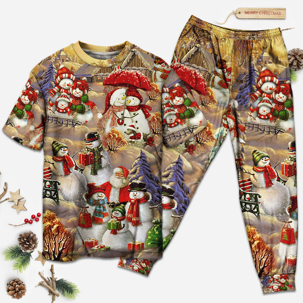 Christmas Snowman Couple Love Xmas So Funny - Pajamas Short Sleeve - Owls Matrix LTD