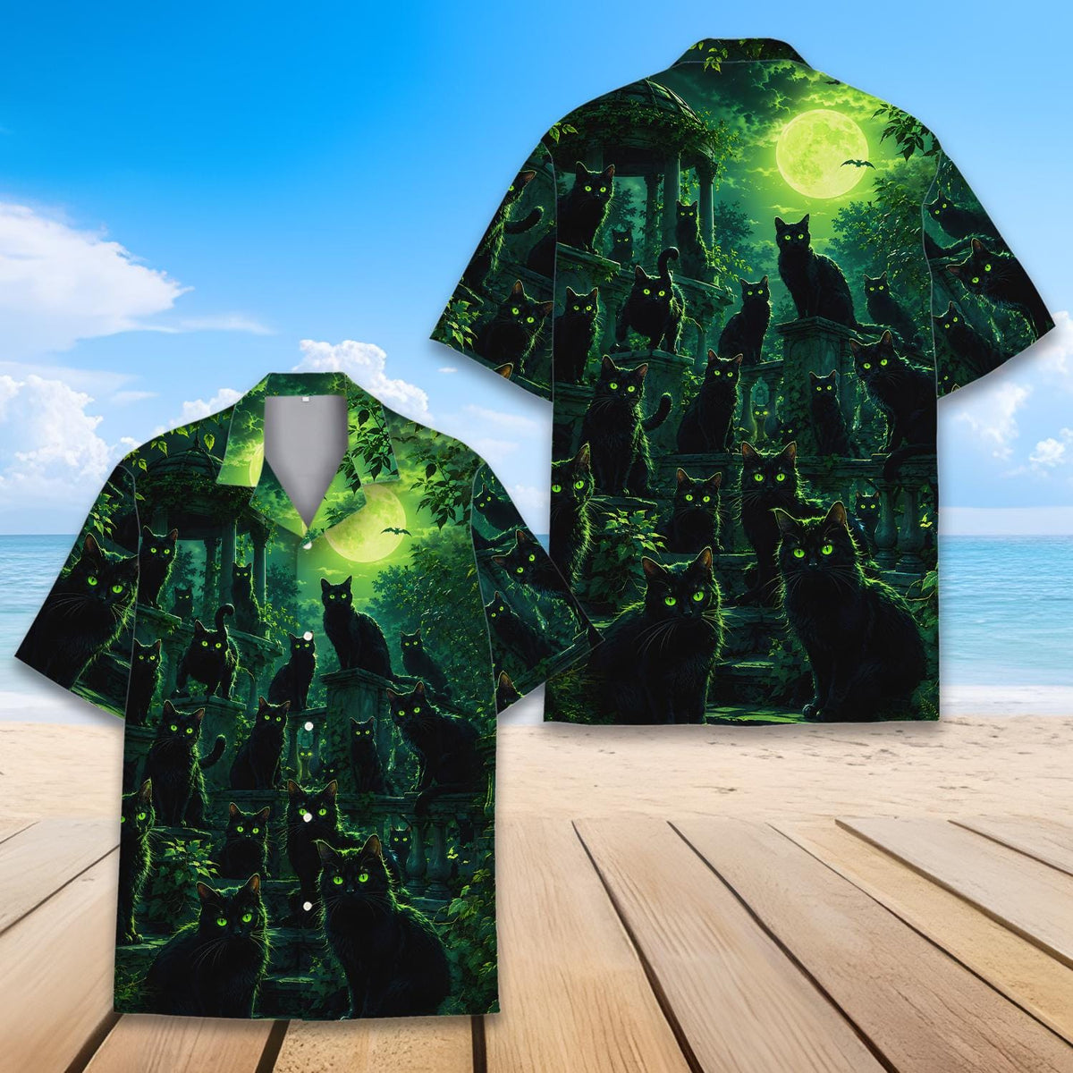 Black Cat Moonlight Gothic Witchy Halloween – Hawaiian Shirt