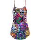 Hippie Mushroom Skull Colorful – Women's Summer Sleeveless V-Neck Camisole Dress