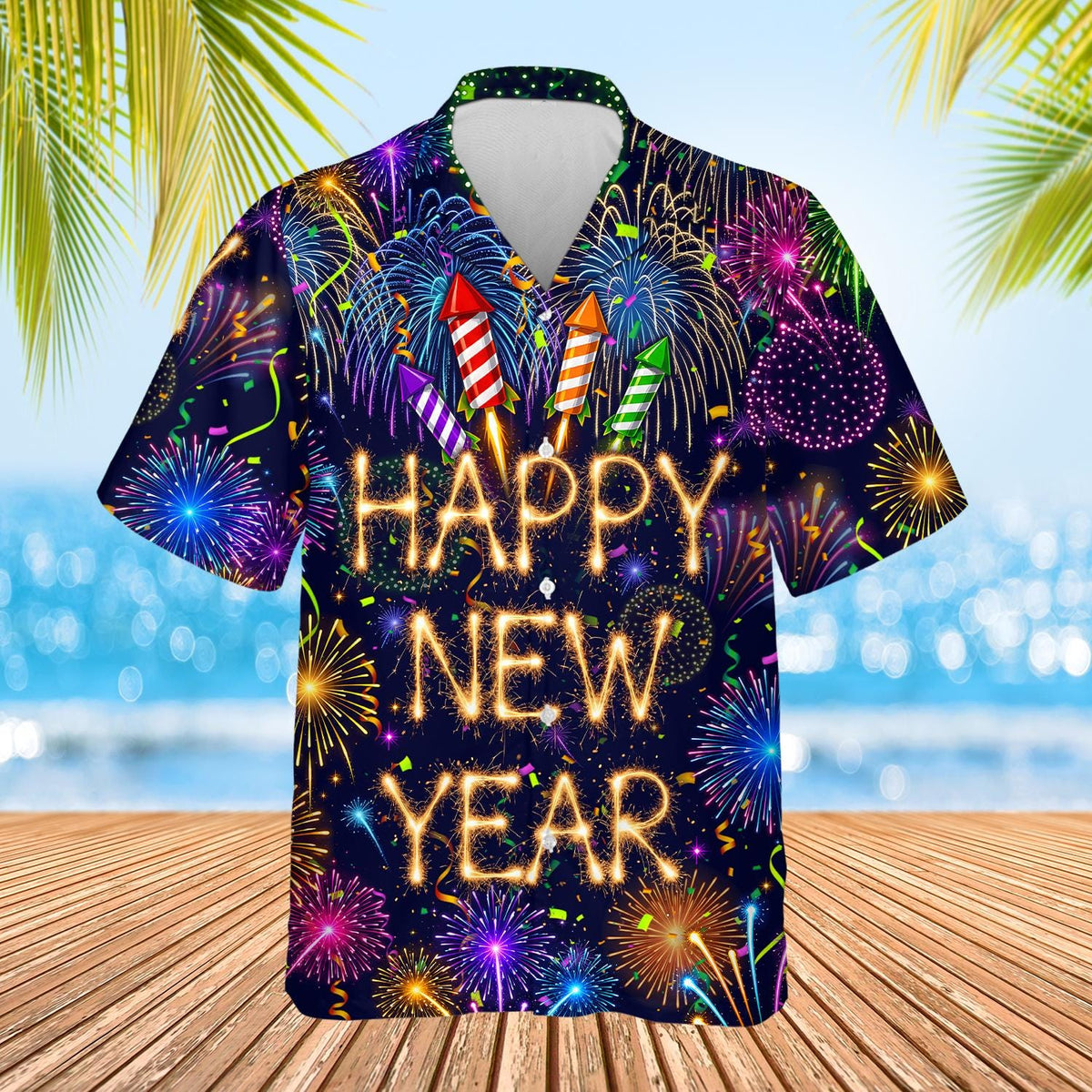 Happy New Year Colorful Fireworks Countdown Party – Hawaiian Shirt