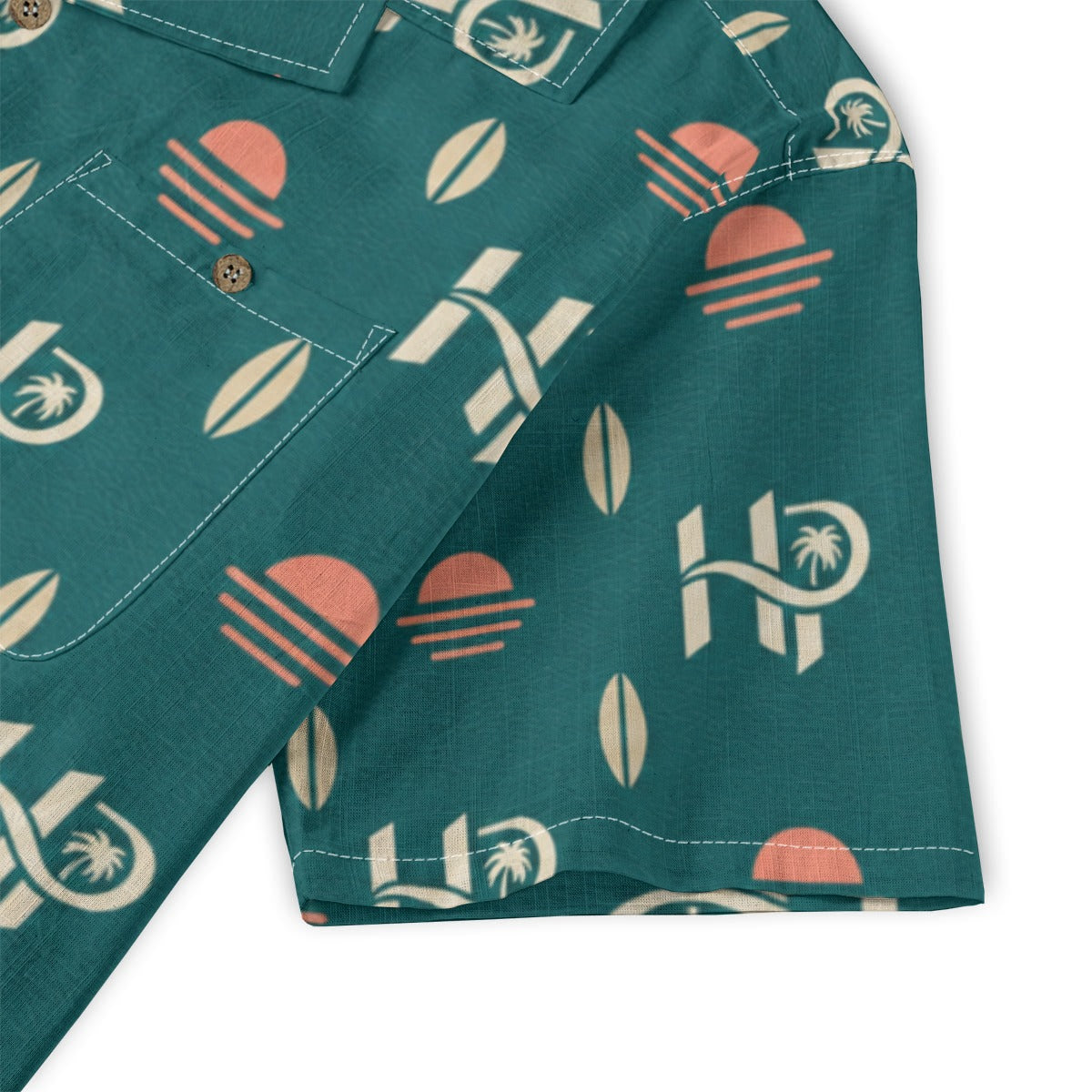 HP Sunset Monogram Hawaiian Shirt – Teal & Coral