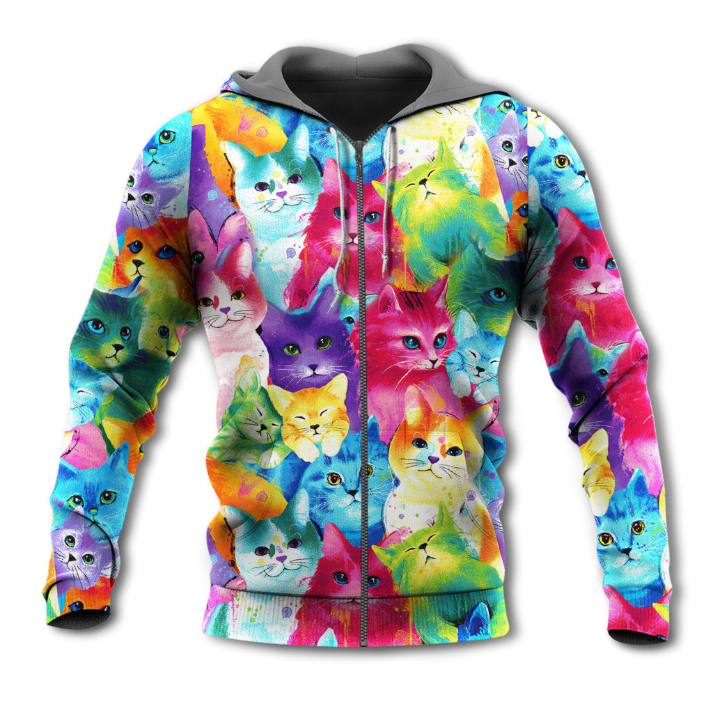 Colorful Cute Kitten Happy Life Art – 3D Hoodie
