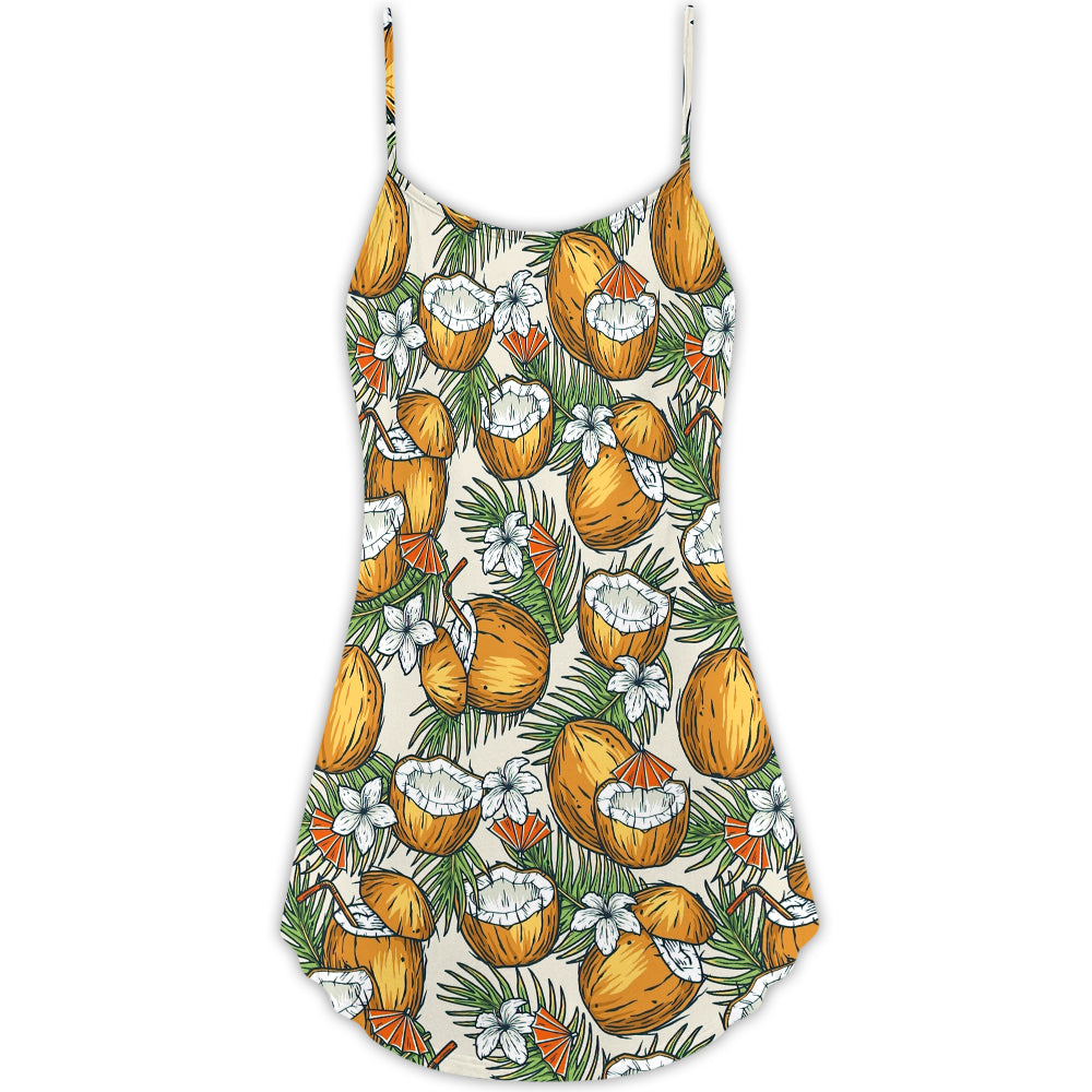 Tiki Tribal Mask Coconut Tropical – Women's Summer Sleeveless V-Neck Camisole Dress