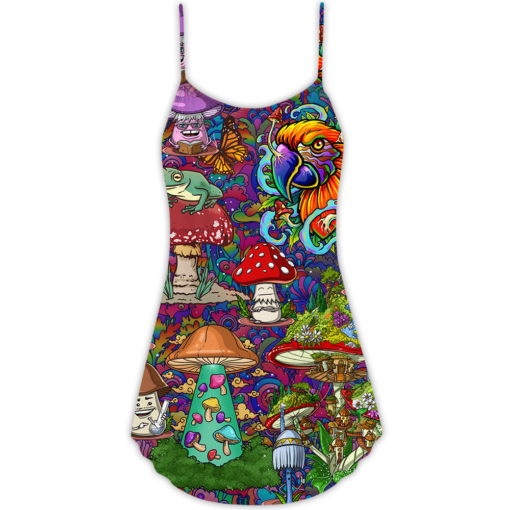 Hippie Mushroom Peace Lover – Women's Summer Sleeveless V-Neck Camisole Dress
