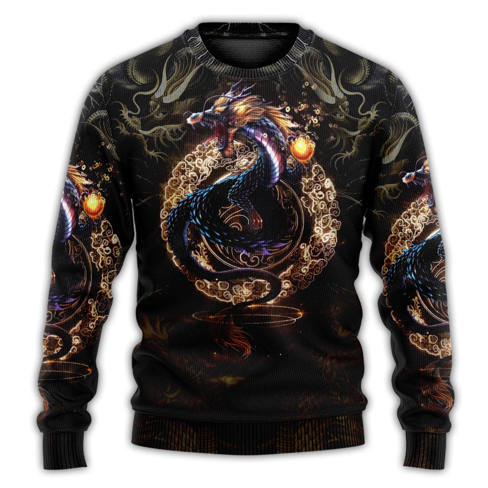 Golden Japanese Dragon Art Style – Sweater - Ugly Christmas Sweater
