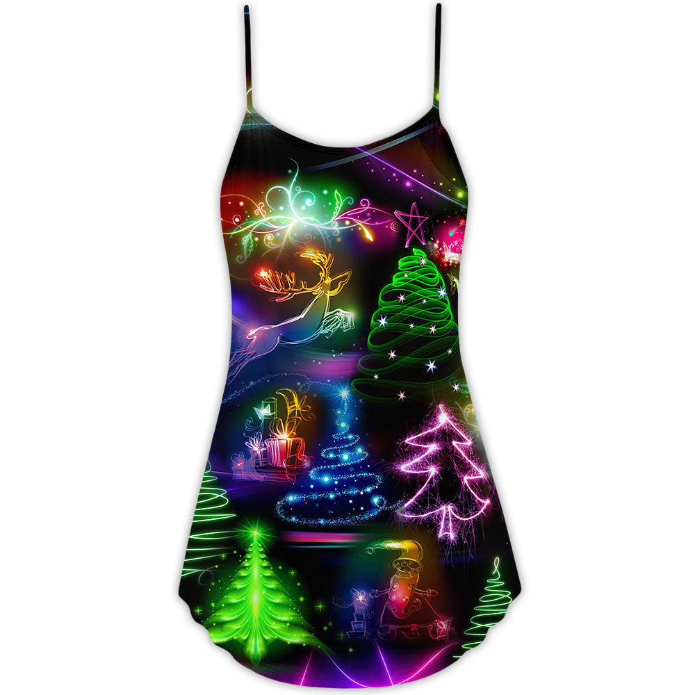 Christmas Neon Tree Snowman Style – Women's Summer Sleeveless V-Neck Camisole Dress