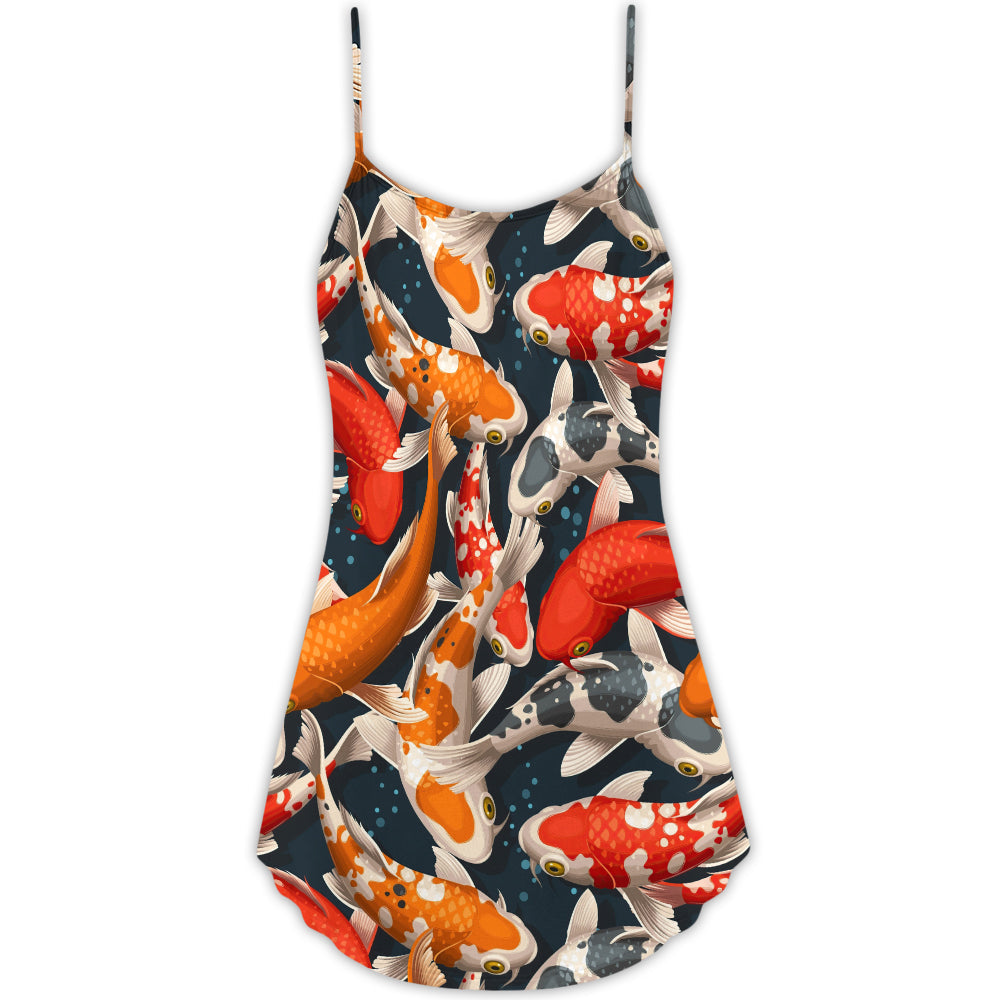 Koi Fish Swimming Colorful Crap - V-neck Sleeveless Cami Dress - Owls Matrix LTD