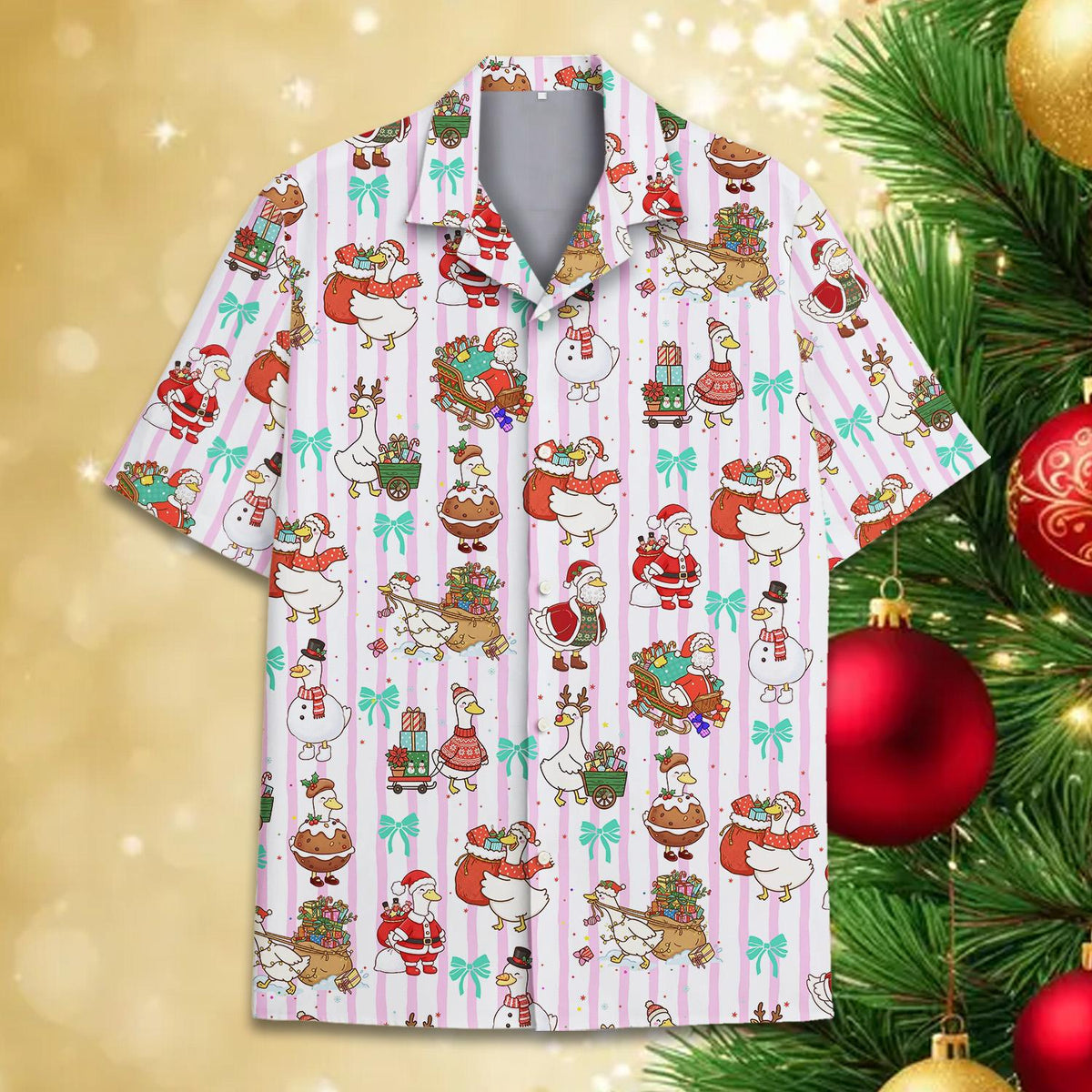 Santa Duck Goose Snowflake Christmas Holiday – Hawaiian Shirt
