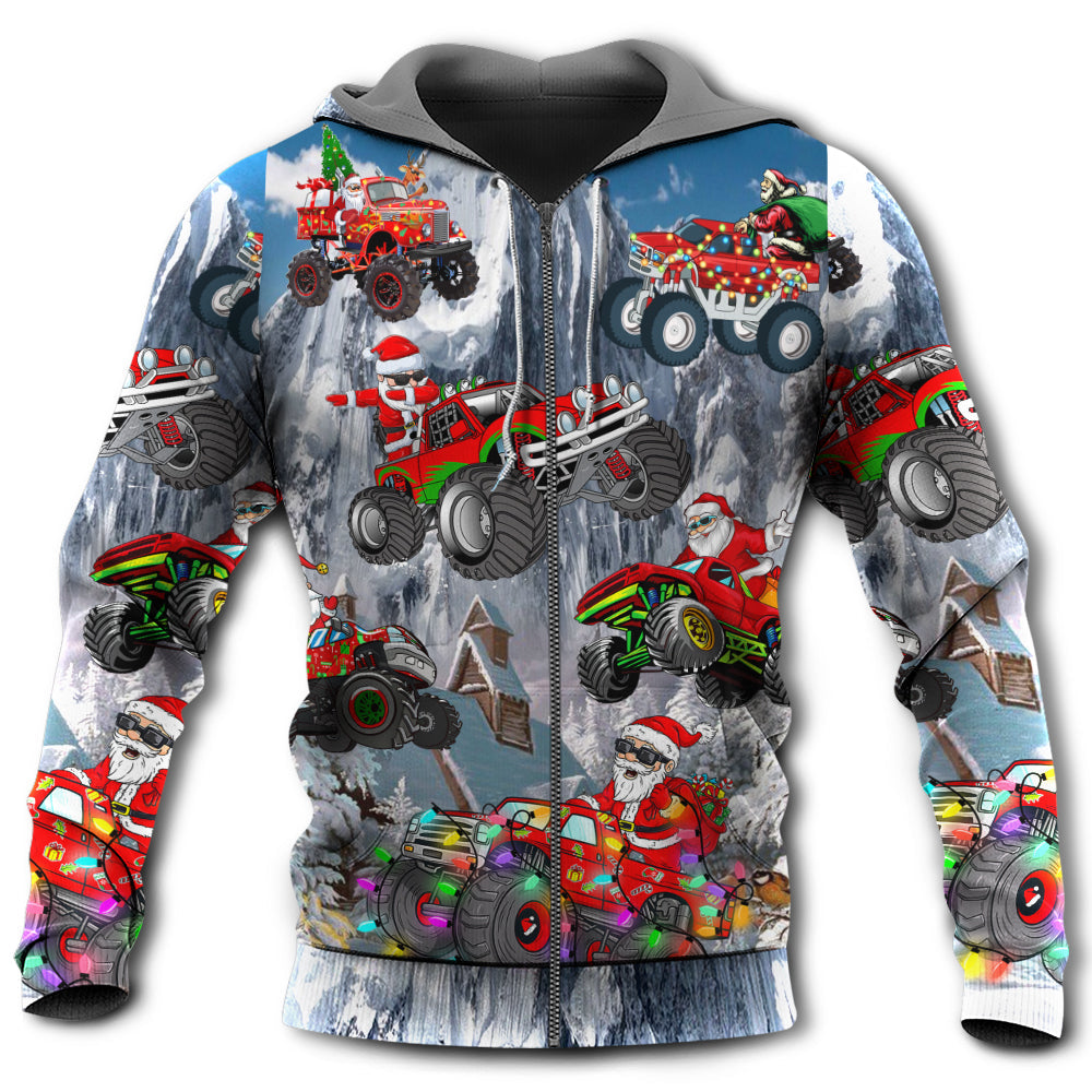 Santa Red Truck Snow Mountain - 3D Hoodie