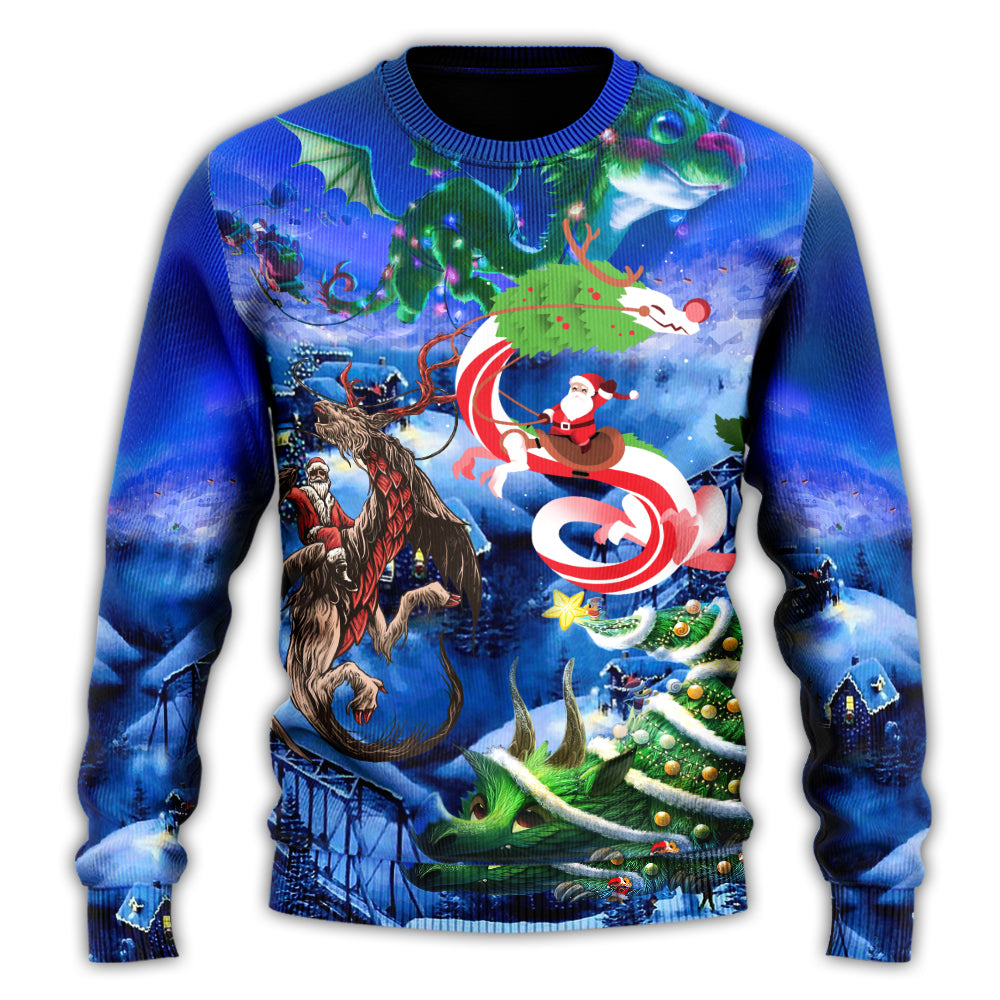 Christmas Santa Riding Fantasy Dragon – Sweater - Ugly Christmas Sweater