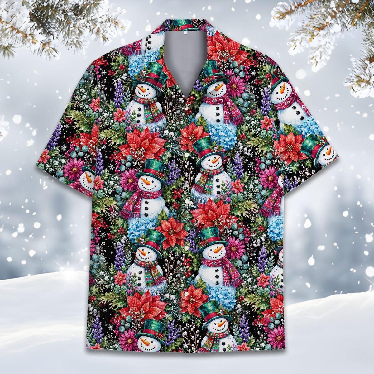 Christmas Snowman Floral Poinsettia Festive Winter – Hawaiian Shirt