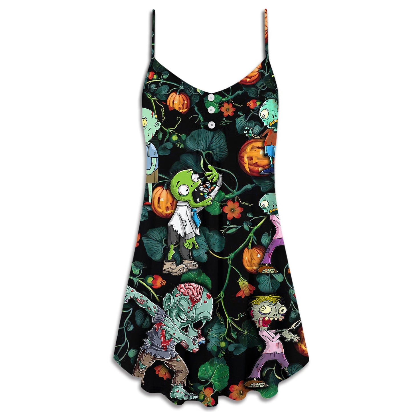 Halloween Zombie Tropical Pumpkin Scary – Women's Summer Sleeveless V-Neck Camisole Dress
