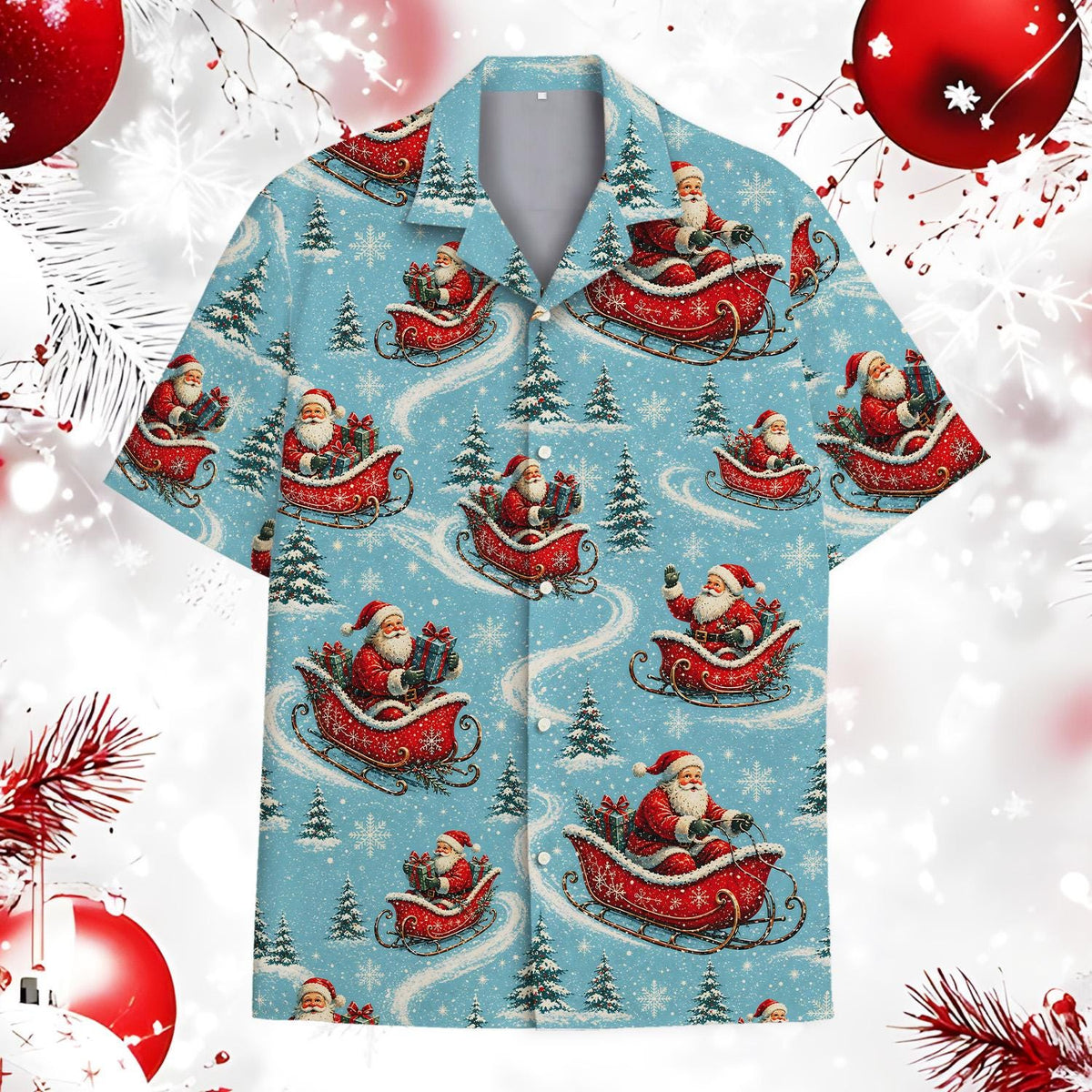 Santa Christmas Snowy Sleigh Festive Holiday – Hawaiian Shirt