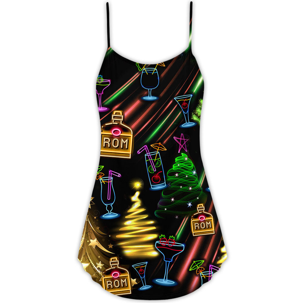 Christmas Wine Rum Neon Party – Women's Summer Sleeveless V-Neck Camisole Dress