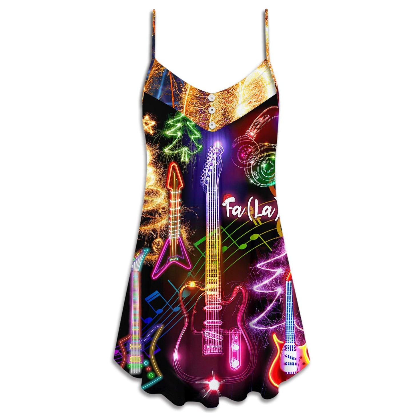 Christmas Guitar Tree Glow – Women's Summer Sleeveless V-Neck Camisole Dress