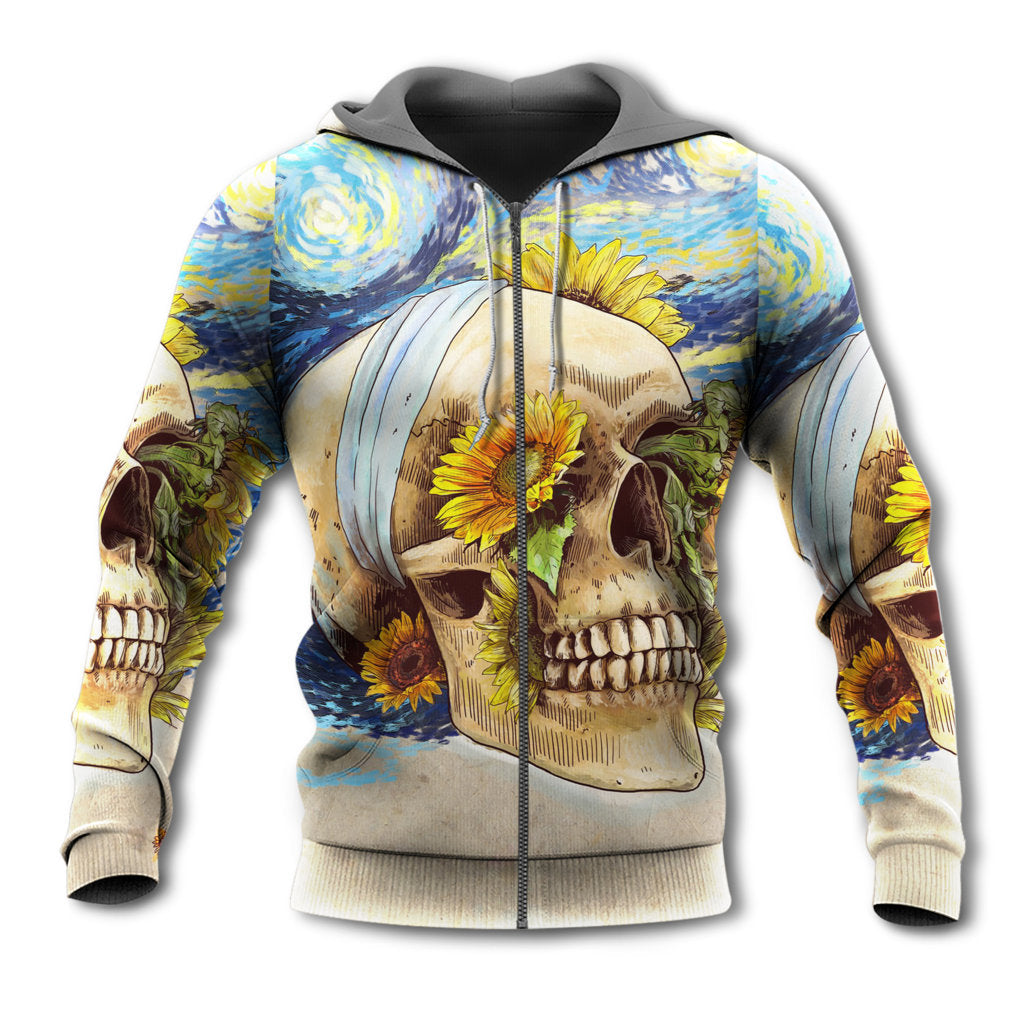 Skull And Sunflower Vintage Starry Art – 3D Hoodie