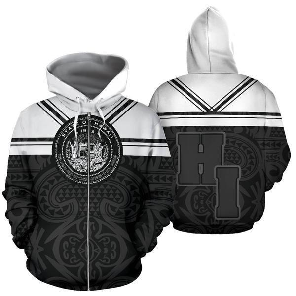 Hawaii Coat Of Arms Black White Art - 3D Hoodie