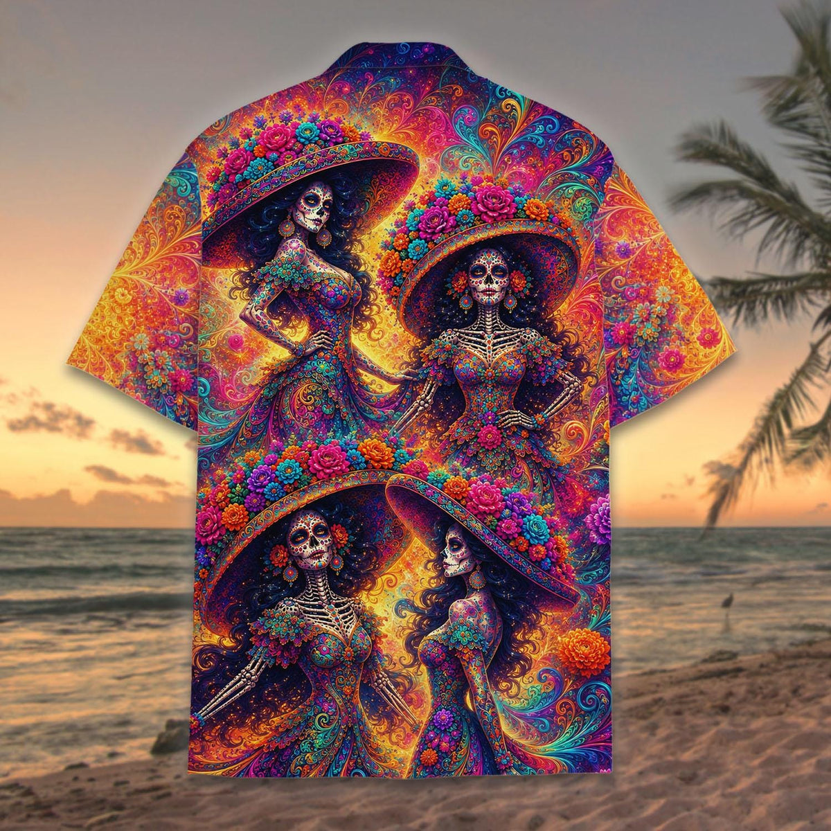 Floral Skull Colorful Skeleton Lady Gothic Halloween – Hawaiian Shirt
