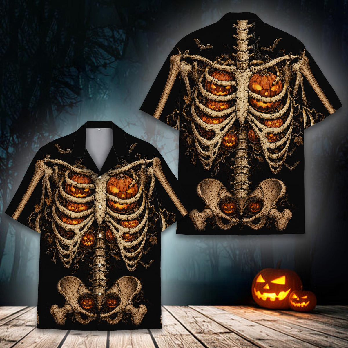 Spooky Skeleton Pumpkin Ribcage Gothic Halloween – Hawaiian Shirt