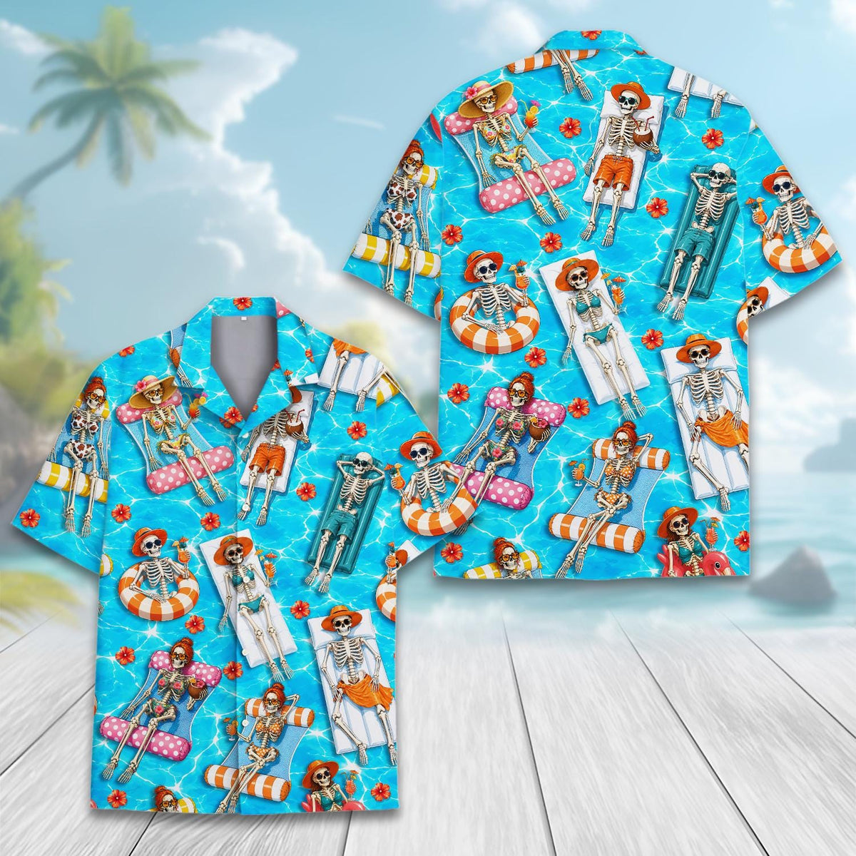 Funny Skeleton Pool Float Summer Chill Vacation – Hawaiian Shirt