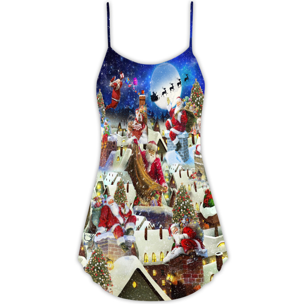 Christmas Rooftop Santa Busy Night – Women's Summer Sleeveless V-Neck Camisole Dress