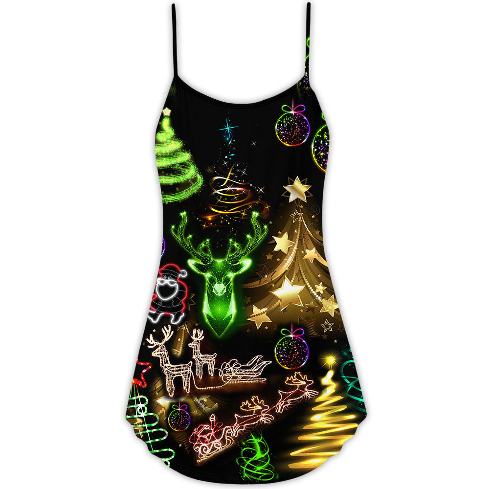 Christmas Neon Tree And Snowman Cool – Women's Summer Sleeveless V-Neck Camisole Dress
