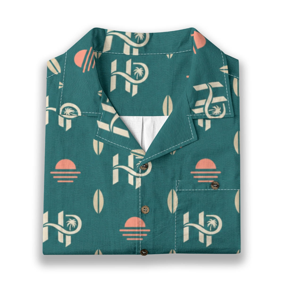 HP Sunset Monogram Hawaiian Shirt – Teal & Coral