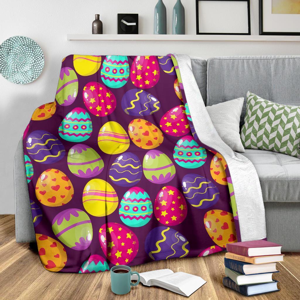 Colorful Easter Egg Pattern Flannel Blanket For Living Room And Bedroom Styling