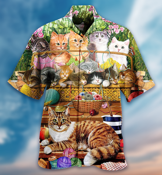 Cute Cat Love Wool Roll Vintage Style - Hawaiian Shirt
