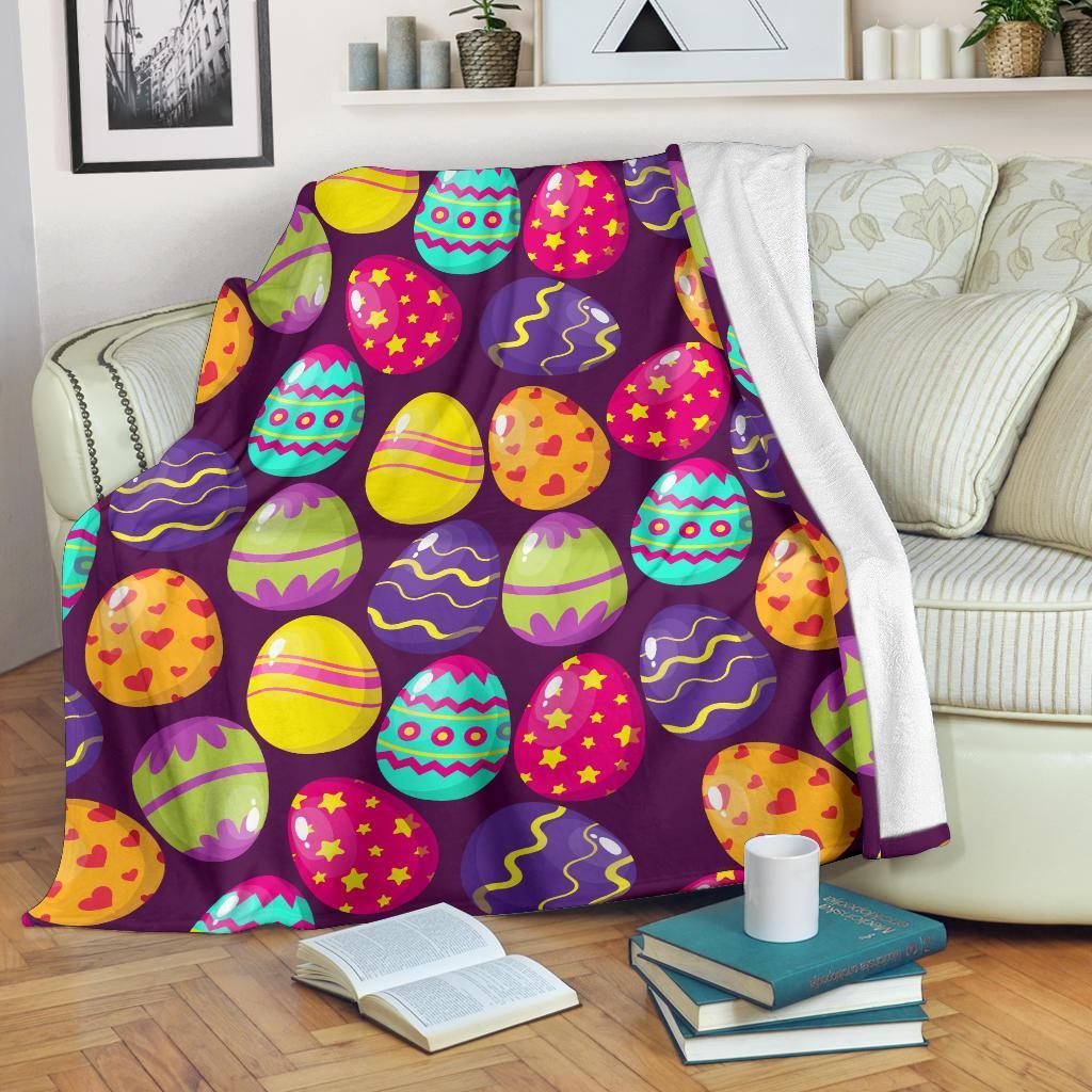 Colorful Easter Egg Pattern Flannel Blanket For Relaxing At Home And Travel