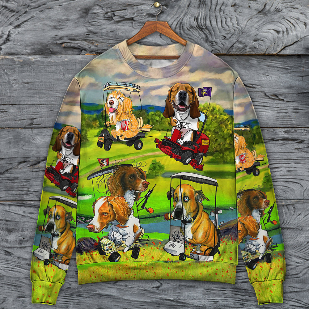 Golf Dog Driving Golf Cart Art – Sweater - Ugly Christmas Sweater