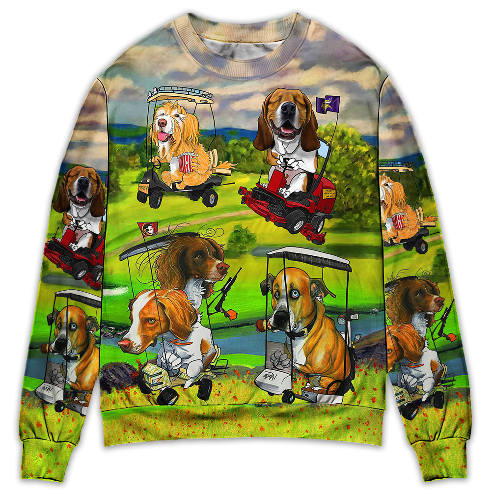 Golf Dog Driving Golf Cart Art – Sweater - Ugly Christmas Sweater