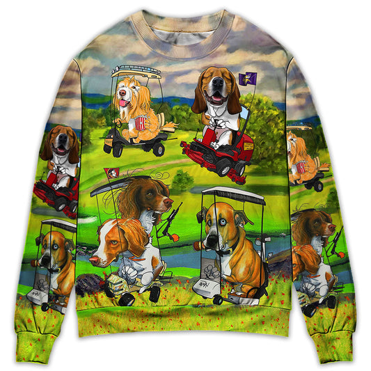 Golf Dog Driving Golf Cart Art – Sweater - Ugly Christmas Sweater