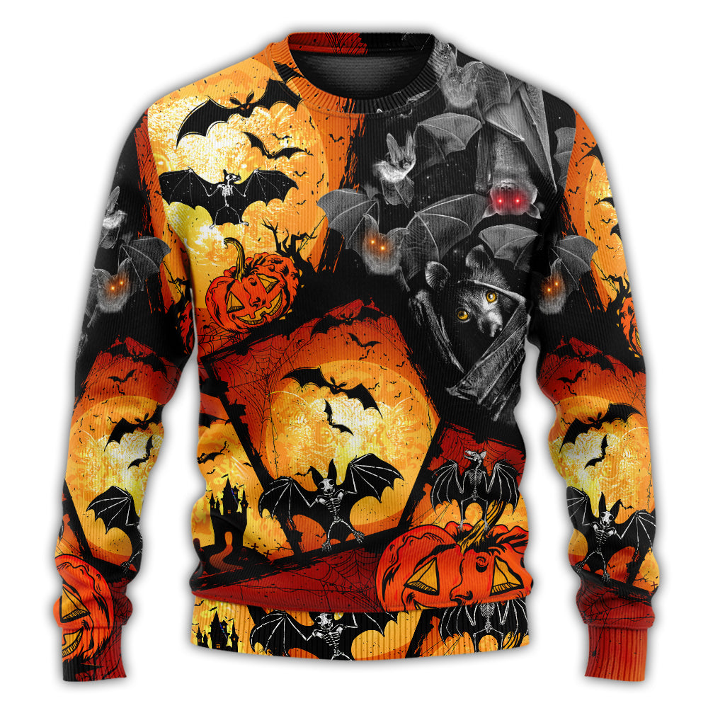 Halloween Bat Pumpkin Night Art – Sweater - Ugly Christmas Sweater