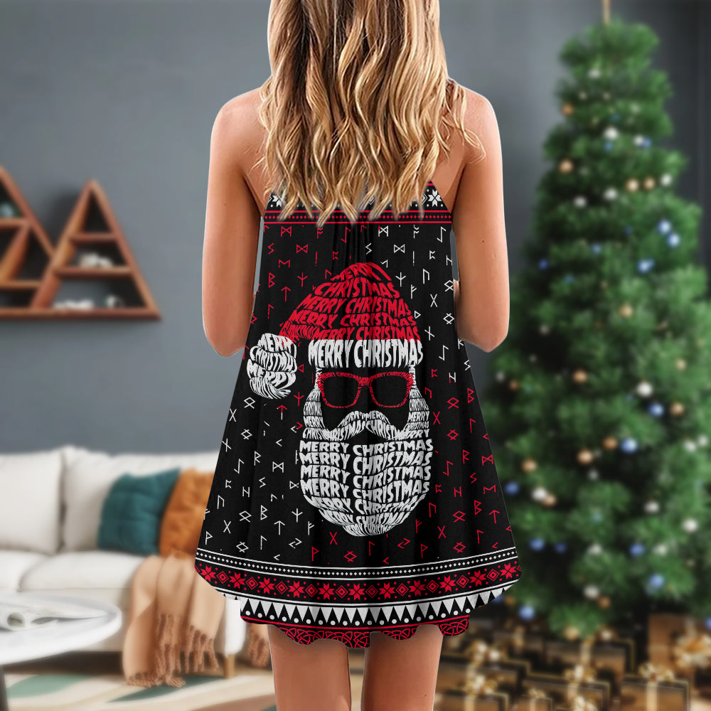 Christmas Santa Retro Nordic Pattern – Women's Summer Sleeveless V-Neck Camisole Dress